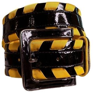 Carlisle Y2K Black Patent Leather Belt Yellow Ribbon